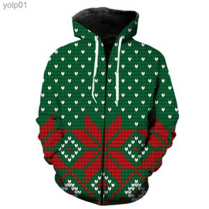 Heren Hoodies Sweatshirts Kerst Stijl Heren Rits Hoodie Oversized Grappig Tieners Casual 2022 Hot Koop Harajuku Mode 3D Gedrukt cool Tops SweatshirtsL231107