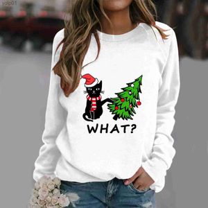 Sudaderas con capucha para hombre Sudaderas Camiseta navideña para mujer Sudadera con cuello redondo con estampado de gato feo Tops con cuello redondo Jersey largo Sudaderas con capucha navideñas Blusa FeL231107