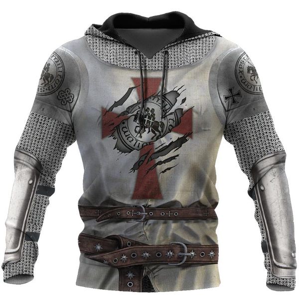 Sudaderas con capucha para hombre, ropa clásica con estampado 3D medieval, caballeros templarios Harajuku, chaqueta de otoño informal con capucha a la moda, chándales para hombre