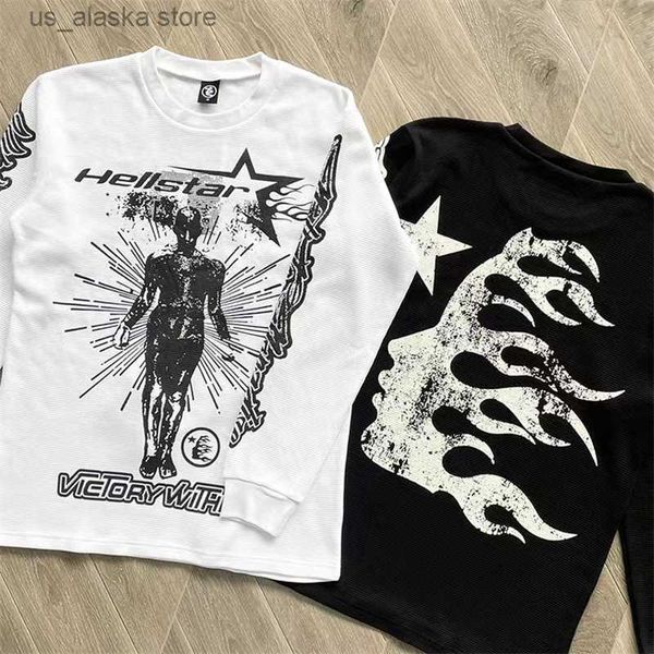 Sudaderas con capucha de los hombres Sudaderas Clásico Negro Blanco Hellstar Camiseta American Trend Flame Estampado grande Camiseta de manga larga Otoño Hombres sueltos Mujeres Camiseta superior T230818