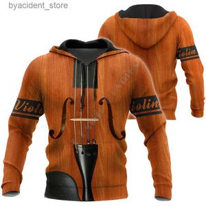 Heren Hoodies Sweatshirts Klassiek Viool 3D All-over bedrukte Hoodies met rits hoodie dames Voor heren Pullover streetwear Unisex Shirts L240315