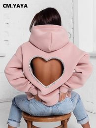 Heren Hoodies Sweatshirts CM YAYA Mode Dames Diamanten Splicing Zoete Liefde Uitsparing Open rug Lange mouw Dikke warme oversized trui met capuchon 230302