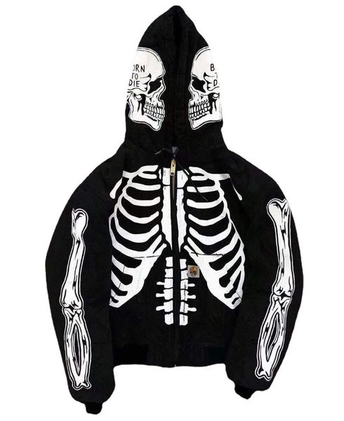 Sudaderas con capucha para hombre Cool Unisex Streetwear Halloween Hoodie Skeleton Grunge Goth Hippie Zip Up Oversized Spring Autumn Dark Sweatshi