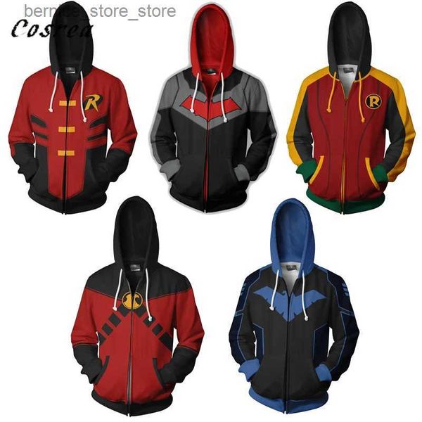 Sweats à capuche pour hommes Sweatshirts Cosplay Zipper Sweat à capuche Hommes Sweat à capuche rouge Pull Tops Hommes Robin Come Veste Harajuku Manteaux Q231204