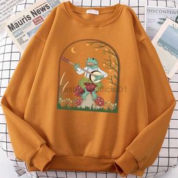 Heren Hoodies Sweatshirts Cottagecore Asthetische kikker spelen Banjo op Shroom Mens Sweatshirt Cute Vintage Casual Clothing All-Math Funny Hoodies D240429