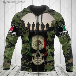 Sweats à capuche pour hommes Sweatshirts Nom personnalisé Mexique Camouflage Crâne Zipper Hoodies Lâche Unisexe Oversize Sweatshirts Hiver Casual Streetwear Tops Pull L240315