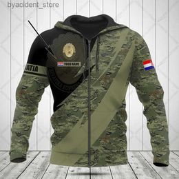 Sweats à capuche pour hommes Sweatshirts Personnaliser Croatie Camouflage Zipper Hoodies Lâche Unisexe Oversize Sweatshirts Hiver Casual Streetwear Tops Pull L240315