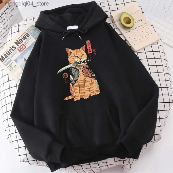 Sweats à capuche pour hommes Sweatshirts Mignon Chat Mode Cool Imprimer Hip Hop Sweat Hommes Nouveau 2022 Automne Polaire Streetwear Lâche Harajuku Homme À Capuche Sudaderas Q240322