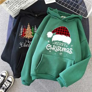 Heren Hoodies Sweatshirts Cute Deer Sweatshirt Men/vrouwen Nieuwjaar Merry Christmas Hoodie Leopard Plaid Tree Tops unisex grafisch Y2K streetwear man W0313