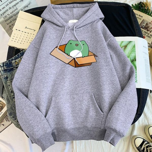 Sweats à capuche pour hommes Sweat-shirts mignon grenouille à l'intérieur de la boîte impression sweat-shirt homme doux marque vêtements thermique Vintage hommes à capuche surdimensionné Cool