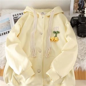 Sudaderas con capucha para hombre Sudaderas Linda flor de lana suéter amarillo claro Mujer Harajuku Chaqueta de estudiante Sudadera con capucha suelta de otoño Sudadera con capucha con cremallera Ropa de calle 231124