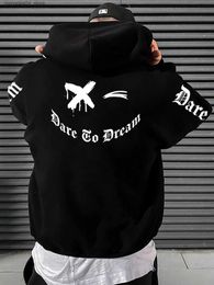 Sweats à capuche pour hommes Sweatshirts Dare Go Dream Art Mots imprimés Homme Street Fleece Vêtements Hommes Hip Hop Automne Pulls Streetwear Nouveau Q240322