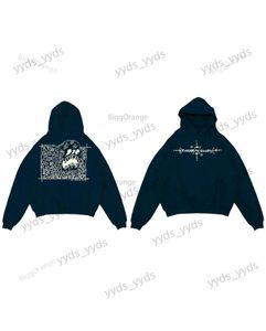 Herenhoodies Sweatshirts Donkerblauwe trui met abstract patroon en kleine letter hoodie, puur katoen, losse casual straattop voor mannen en vrouwen y2k T231127