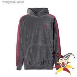 Männer Hoodies Sweatshirts Dunkelgrau Samt Nadeln Hoodie Männer Frauen Übergroße Rote Stickerei Schmetterling AWGE Pullover T230602