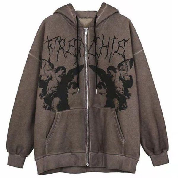 Sweats à capuche pour hommes Sweatshirts Dark Jacket Coat Print Angel Fairy Womens Hip-hop Streetwear Harajuku Anime Women Zipper Y2k Vêtements Top