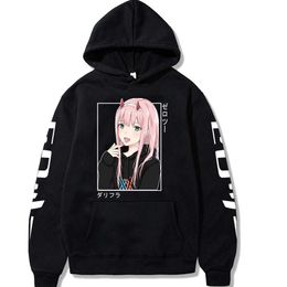 Heren Hoodies Sweatshirts Darling in de Franxx Anime Harajuku Zero Two 02 Print HoodedSweater Men Tops Loose Autumn Spring Sweatshirt 021523H