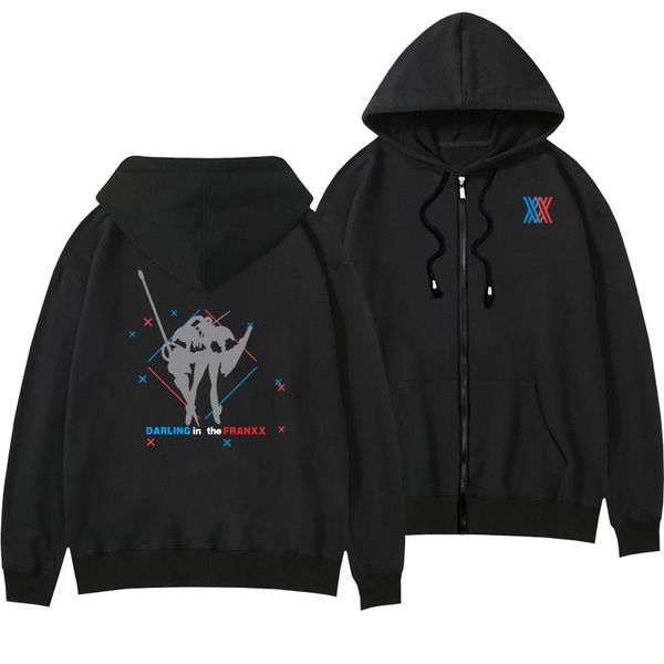 Sudaderas con capucha para hombre Sudaderas Darling In The Franxx Sudadera con capucha con cremallera Chaqueta con capucha negra Zero Two 02 Abrigo de cosplay Ropa de calle Tops Anime CostumeMe