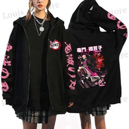 Moletom com capuz masculino Demon Slayer Zipper Hoodies Homens Mulheres Anime Nezuko Kamado Zip Up Moletons Gráfico Impresso Jaqueta de Manga Comprida Casacos Unissex T231016