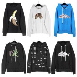 Sweats à capuche pour hommes Sweatshirts Vêtements de créateurs Mode Palmes Angels Queue cassée Requin Lettre Flock Broderie Lâche Pull à capuche Casual Pull Manteaux Bleu