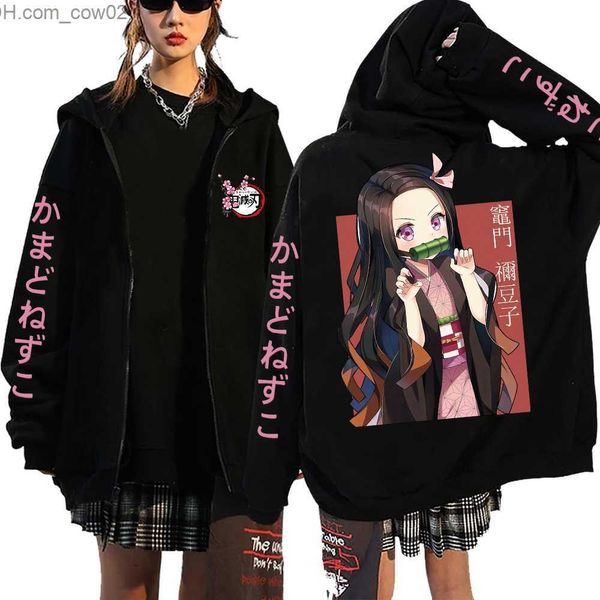 Sudaderas con capucha para hombre Sudaderas con capucha Devil Killer Sudadera con cremallera Anime Nezuko Kamado para mujer Sudadera con cremallera gráfica Manga larga Chaqueta con cremallera negra Abrigo Z230726