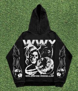 Heren hoodies sweatshirts Devil's Sickle High Street katoen bedrukte hoodie nieuwe losse straat harajuku trui heren en dames zwarte trui y2k topyolq