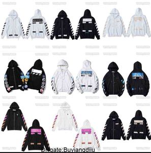 Heren Hoodies Sweatshirts Digner Luxe Off Classic Hoodie Fisher Aquaror Watric Graffiti Print Coupl of Black White Men and Women Casual Zipper Sweater Hooded 3MQB