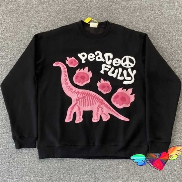 Sweats à capuche masculine Sweatshirts Dinosaur Broken Planet Market Peace Full Crewneck Men Femmes Primp Print Fece Sweat à capuche H240508