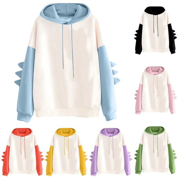 Sweats à capuche masculine Sweatshirts Dinosaur Cartoon surdimensionné pour femmes Automne Fashion Sportswear Casual Korean Style épais Hiver Dino Top Q240506