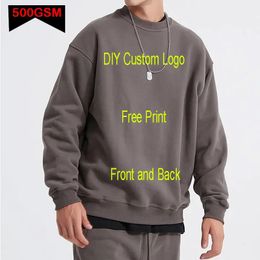 Heren Hoodies Sweatshirts DIY Custom 500GSM Zwaar Gewicht Herfst Winter Dikke Katoenen Mannen Top Effen Kleur Sweatshirt Trui 231218