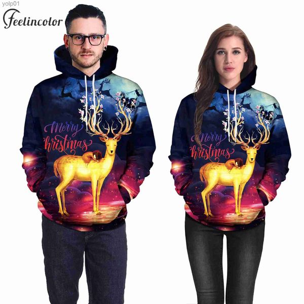 Sudaderas con capucha para hombre Sudaderas con estampado de alces Sudaderas navideñas Vacaciones para adultos Sudaderas feas Ropa de regalo para parejas de Navidad Jersey con capucha de gran tamaño Ropa informal L231107