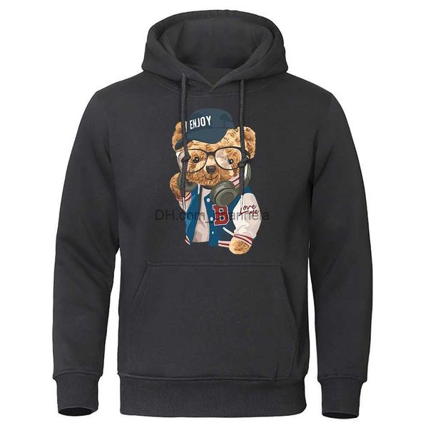 Sweats à capuche pour hommes Sweatshirts Profitez de la tendance de la mode de la vie Teddy Bear Hoodies Hommes Hip Hop Lâche Sweat à capuche Crewneck Polaire Vêtements Casual Pull Hommes Sweat à capuche T240217