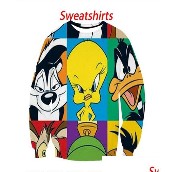 Sweats à capuche pour hommes Sweatshirts Est Fashion Menswomans Cartoon Looney Tunes drôle impression 3D unisexe sweat-shirt tenues plus la taille Aa0340 Dhpwj