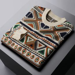 Men s Hoodies sweatshirts European Personality Senior Geometric Jacquard Sweater Men S Autumn en Winter Dikke Fashion Splicing Casual gebreide pullover 230821