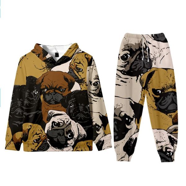 Sudaderas con capucha para hombres Sudaderas Moda 3D Divertido Pug y pantalones Hombres Mujeres Conjuntos de dos piezas Niño Niñas Manga larga Otoño Niños Animal Perro Con capucha Sui