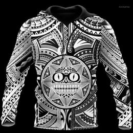 Sweats à capuche pour hommes Sweatshirts Mode Incroyable tatouage polynésien et sweat à capuche hawaïen 3DPrint Hommes / Femmes Harajuku Veste Zip
