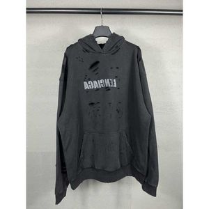 Herenhoodies Sweatshirts Fashion b Family New Destroyed Letter Wash Borduurtrui met capuchon voor mannen en vrouwen