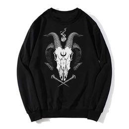 Heren Hoodies Sweatshirts Fashion Baphomet Hoodie Men Hoodies Satan Demon Occulte Goat Skull Oversized Sweater Unisex Sweatshirt T240510