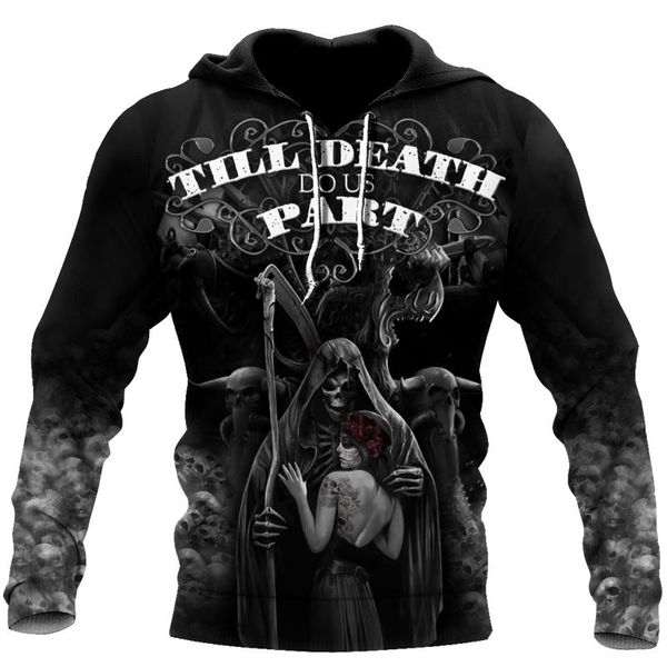 Sudaderas con Capucha para Hombre Sudaderas Moda Death Skull Tattoo Pullover 3D Impreso Otoño Hombres Zip Unisex Casual Manga Larga Sudadera Chaquetas