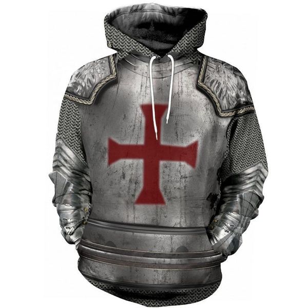 Sudaderas con capucha para hombre Moda Caballeros Templarios Impresión 3D Sudadera con capucha Alta calidad Hombres / Mujeres Casual Streetwear Chaqueta Chándales Hombres