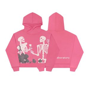 Heren Hoodies Sweatshirts Fashion Pink Borduurde Rose Skull Oversized Hoodie Dames K Fashion Y2K Street Harajuku Losse Sweatshirt met lange mouwen 230817