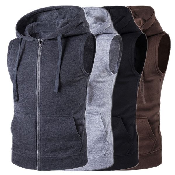 Sweats à capuche pour hommes Sweatshirts Mode Débardeurs Sweat à capuche sans manches Gilet Slim Fit Zipper Sport Survêtement Vêtements 230725