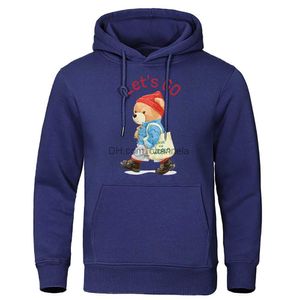 Hoodies voor heren Sweatshirts Mode Teddybeer LetS Go Travel The World Heren Hoodie Nieuwe Straat Casual Sweatshirt Fleece Losse Hoody Casual Pullover Hoody T240217