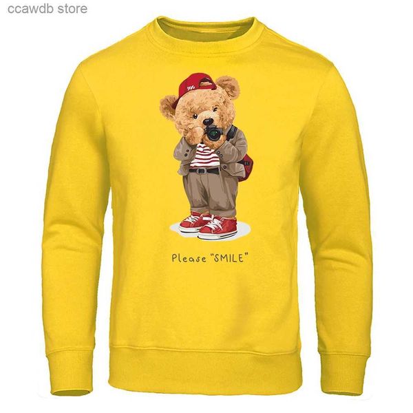 Sweats à capuche pour hommes Sweatshirts Mode Teddy Bear Prendre votre photo Sweat-shirt pour hommes Chapeau drôle Corde Top Nouveauté S-XXL Vêtements Harajuku Épaule Drop Sweat à capuche T240110