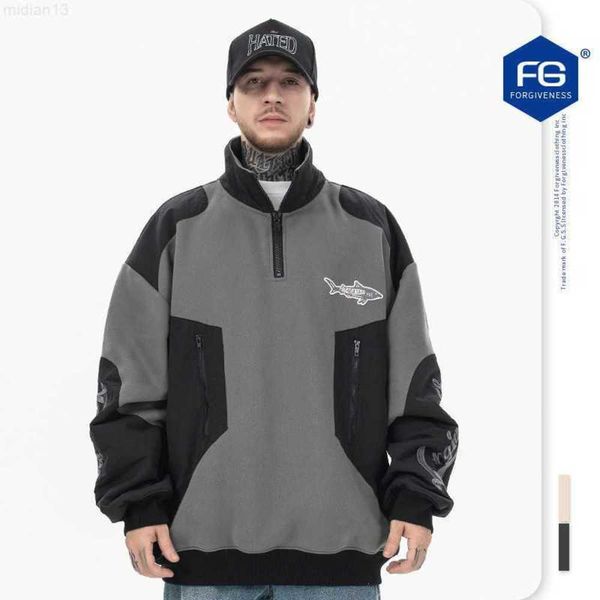 Sudaderas con capucha para hombre Sudaderas Fgss Wear | 20223 Otoño / Invierno Nueva marca de moda American Half Zip Panel Plush Street Motorcycle Coat Sweaterkfmj