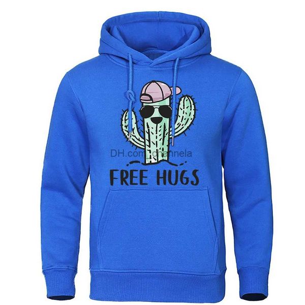 Sweats à capuche pour hommes Sweatshirts Free Hug From Spiny Cactus Impression Sweats à capuche Hommes Vintage Sweat-shirt de poche Chaud Tops amples Personnalité Sweat à capuche en polaire pour hommes T240217