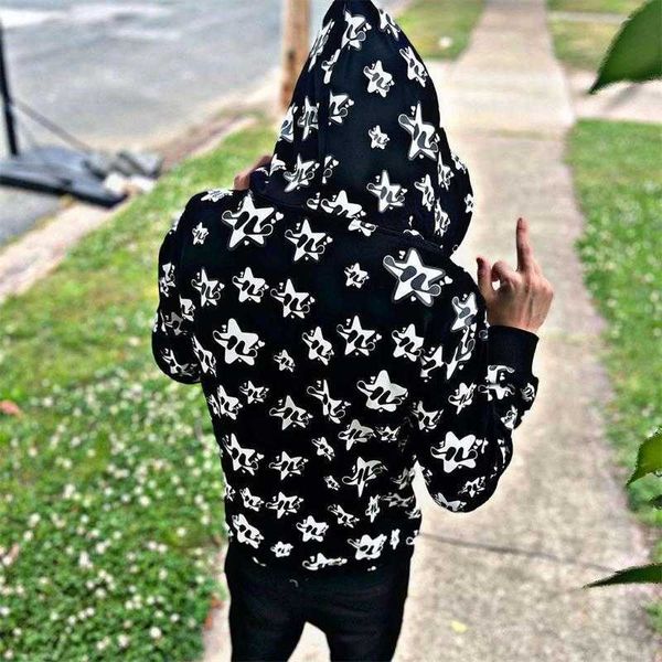 Sudaderas con capucha para hombre Sudaderas con cremallera completa Hombres Y2K ropa Moda Goth Star gráficos Sudaderas con capucha de manga larga Sudadera de gran tamaño emo Top G221008