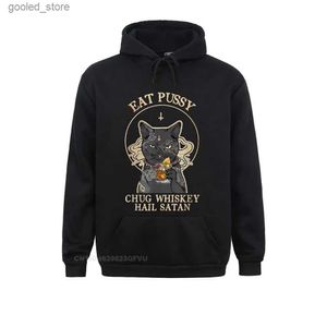 Sweats à capuche pour hommes Sweatshirts drôle chat noir manger chatte Chug grêle Satan Vintage hommes drôle Premium coton Camisas Hombre sweat à capuche unisexe hommes Streetwear S Q231110