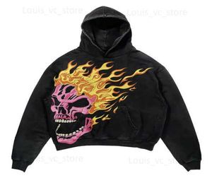 Sweats à capuche pour hommes Sweatshirts Funny Street Skull Flame Print Pull à capuche pour hommes automne et hiver ins style américain lâche personnalité pull pull y2k T231117