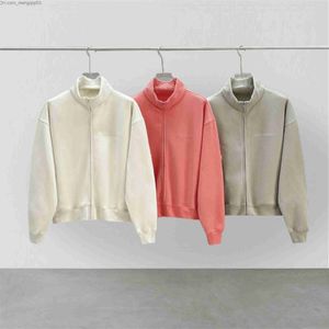 Heren Hoodies Sweatshirts FW23 Essentials High Neck Sweatshirt Coral Orange Nieuwe kleurrijke 3D -printbrief Hip Hip Loose Unisex Fashion Zipper Sweatshirt Z230818