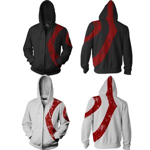 Sweats à capuche pour hommes Sweat-shirts Jeu God Of War Costume Kratos Cosplay Sweat-shirt à capuche imprimé 3D décontracté pour hommes Sweat-shirt à fermeture éclair Chapeau Manteaux Veste Tissu